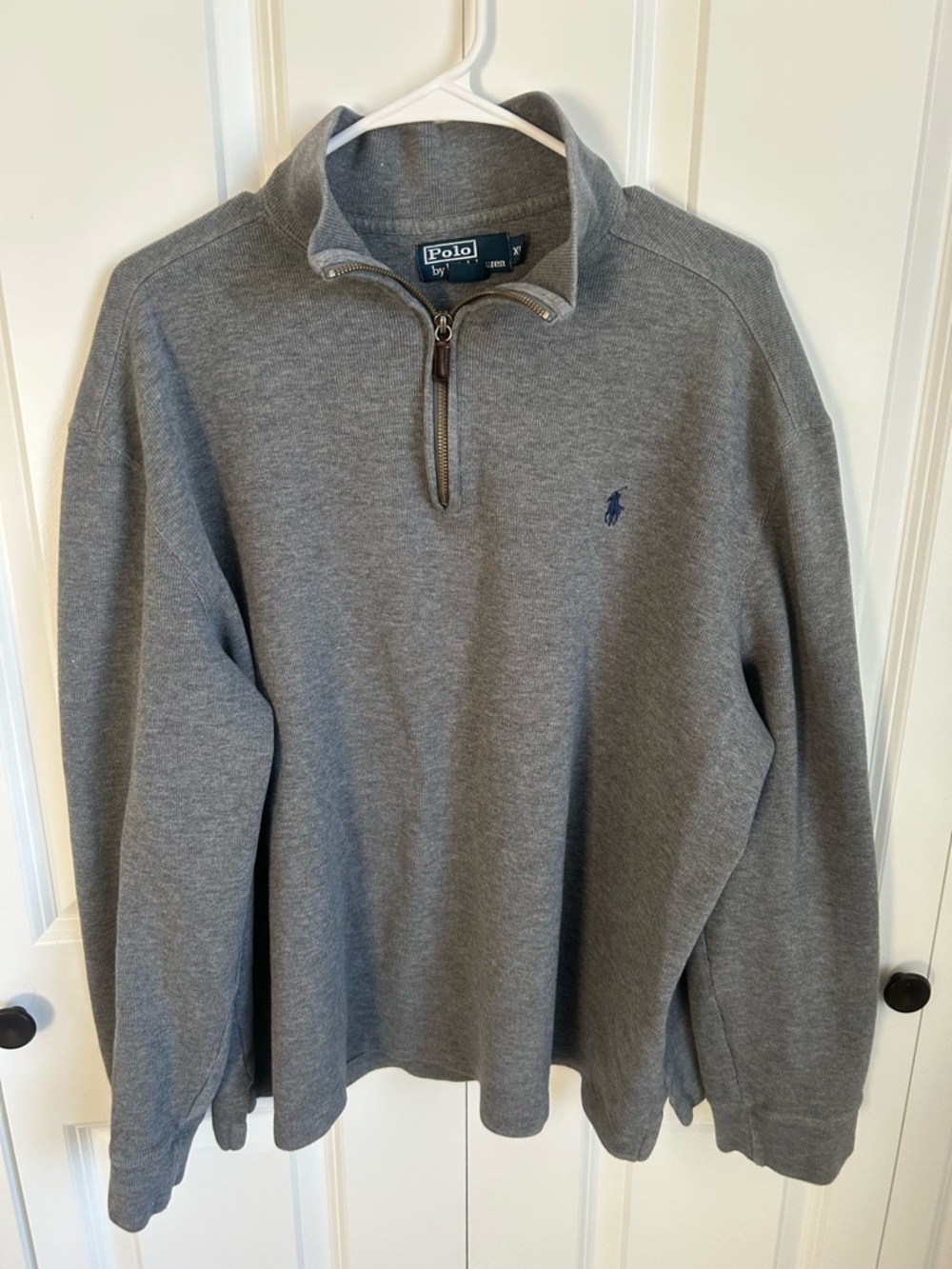 Ralph Lauren Men's Gray Half-Zip Sweater with Navy Pony